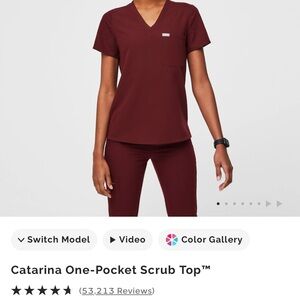 Catarina One-Pocket Scrub Top - Burgundy